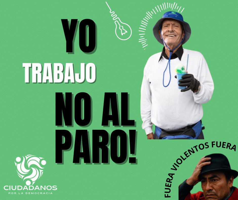 CiudadanosXDem's tweet photo. #Ecuador todos a demostrarle a los VIOLENTOS de la #CONAIE que  somos gente de Paz y Trabajo! Que no vamos a ser sus tontos útiles y que sus ambiciones políticas las tienen que satisfacer en las urnas, no con la fuerza!
#15Oct #YoNoParoYoTrabajo
#ParoNacional2025 https://t.co/CHxQr3HXFO