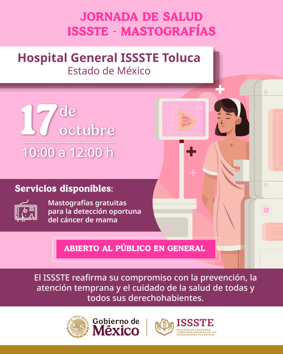 🎀 ¡Jornada de #mastografías! 🩷

🙋🏻‍♀️ Mujeres de 40 a 69 años, ¡este es su momento para cuidarse! 👩🏻‍⚕️ Participa en esta jornada de prevención que puede marcar la diferencia en tu salud: 💖 Detecta a tiempo cualquier alteración; brinda tranquilidad y control sobre tu salud 🩺;