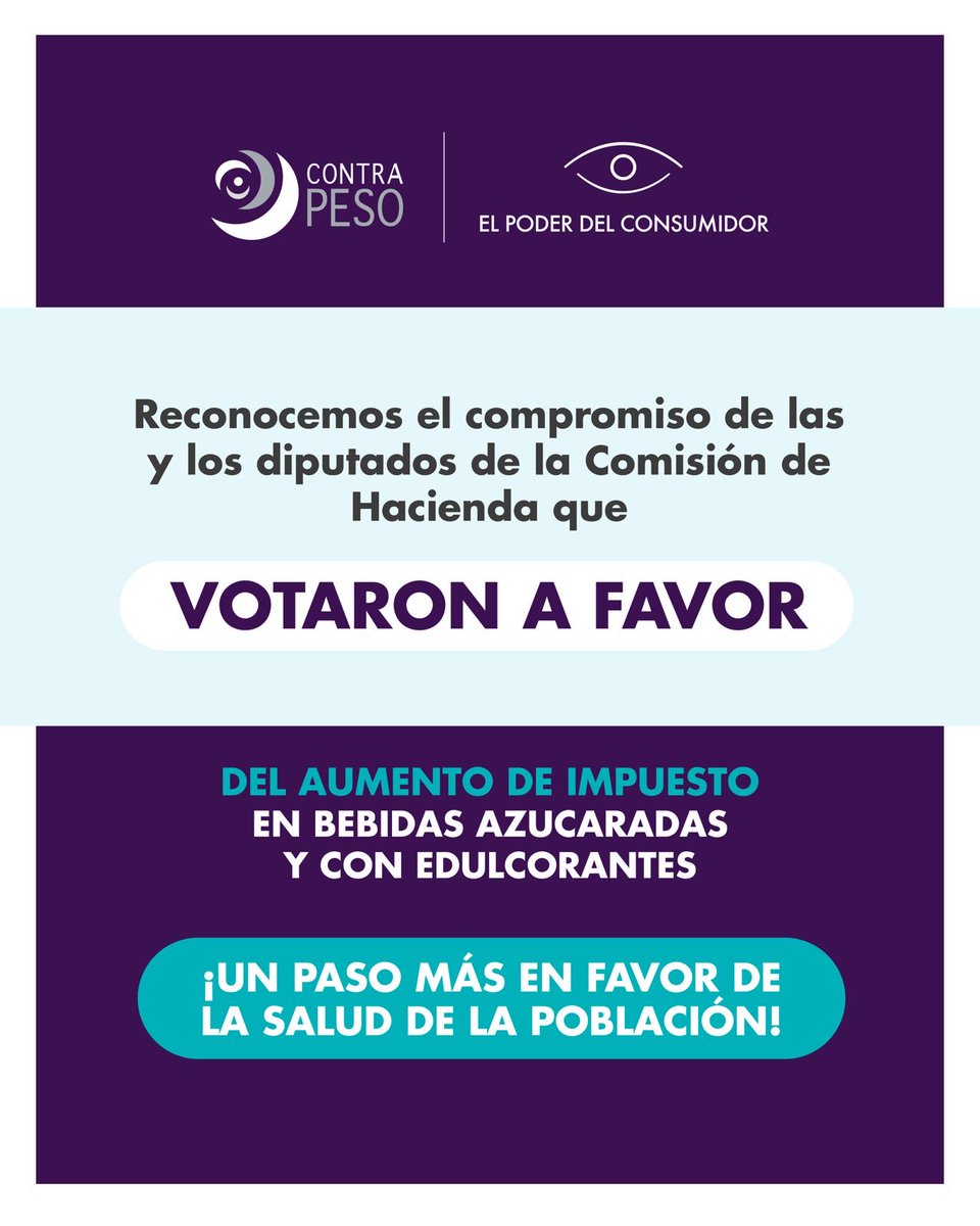 elpoderdelc's tweet image. Agradecemos a las y los diputados de la Comisión de Hacienda de @Mx_Diputados por votar a favor de la salud pública. 
#ImpuestosSaludables 

@PaolaTenorioA
@MarybelVillegas
@CarolAntonioA 
@RocioAbreuA
@LaloCastilloLop 
@miron_carlos 
@MarioLopezBorre
@soy_tonolopez 
@ernesto_nu…