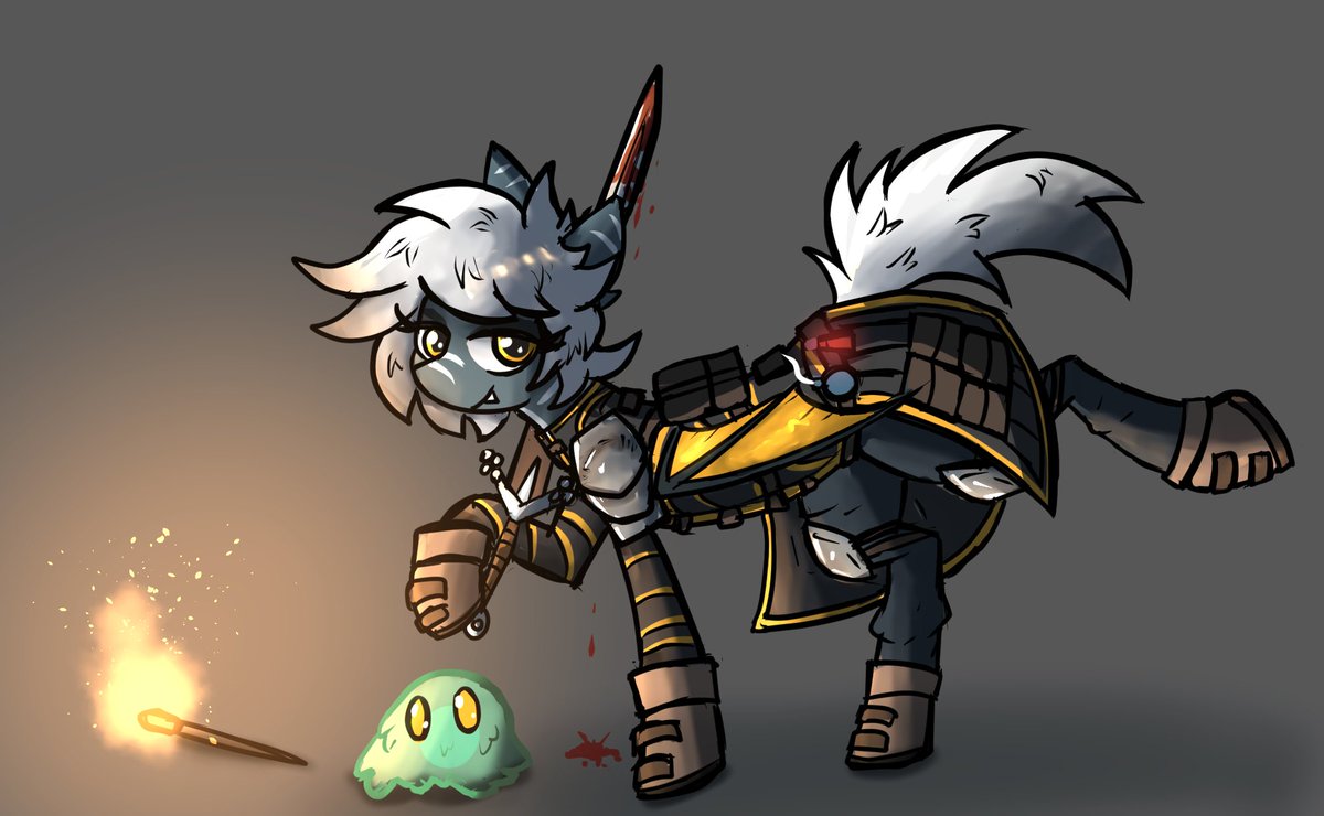 Small art I did, for my new character and slime buddy.