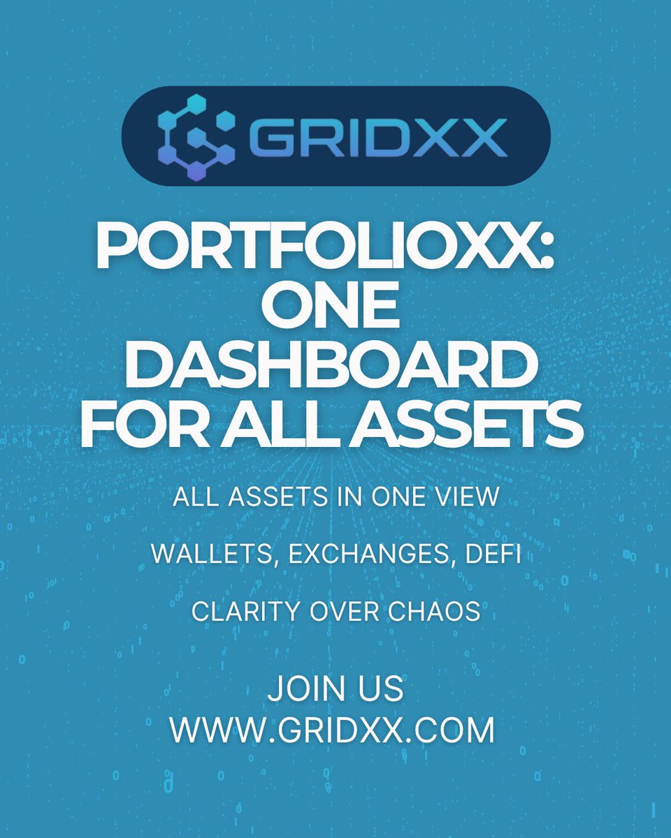 gridxxcom's tweet image. Juggling 10 apps, wallets, and trackers? PortfolioXX brings them all together. See every balance, every token, every move — in one dashboard. Clarity, control, and zero hassle.

#GridXX #PortfolioXX #CryptoDashboard #DeFiAnalytics #CryptoUtility