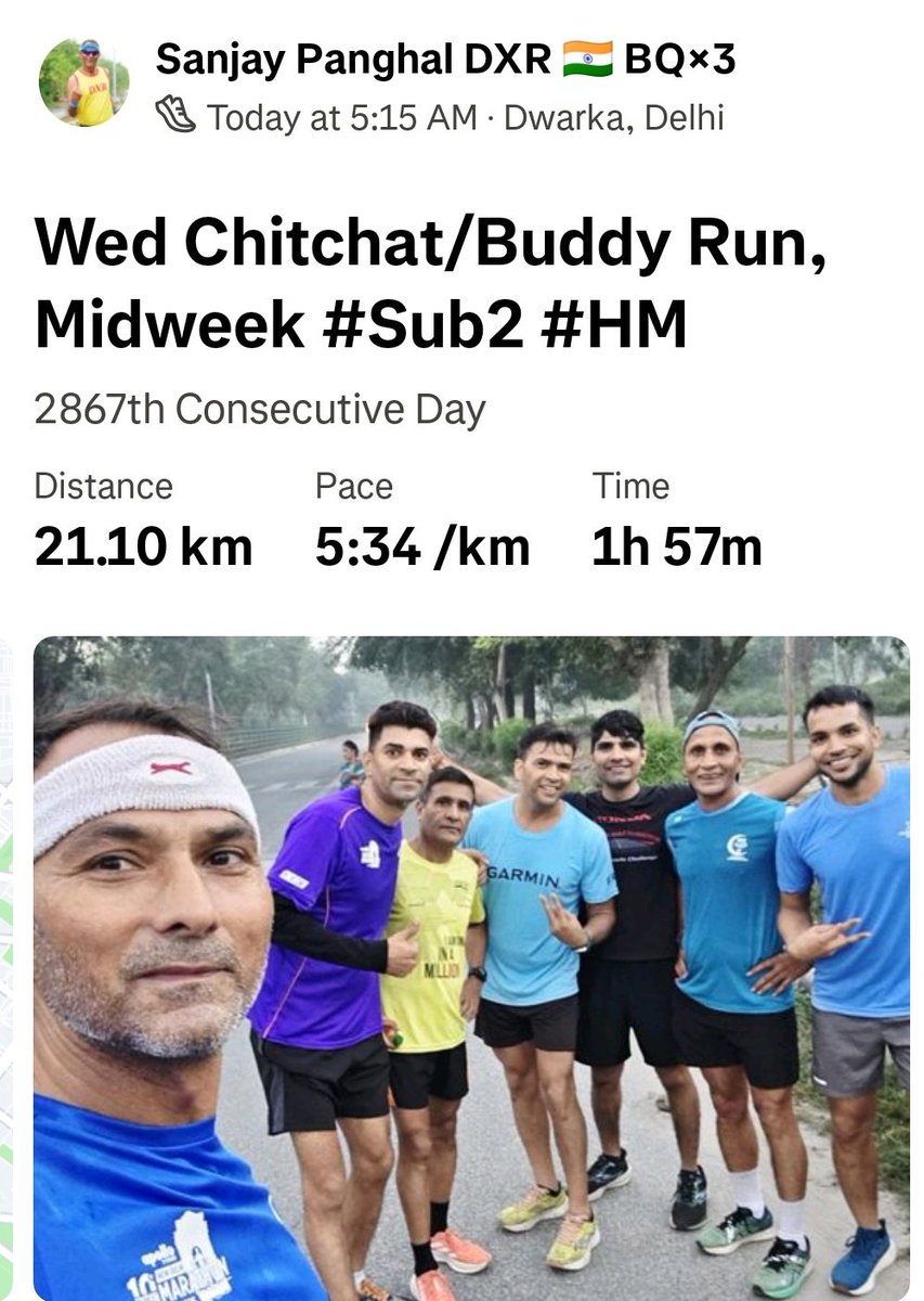 sanjaypanghal's tweet image. For just one day, if we choose to love everything, every person, moment, and experience, we shift our entire perspective.
Wed Chitchat/Buddy Midweek #Sub2 21.1Km 
#AdmireYourself
#pangale #nonstoprunner #Runपगले #DXR #मक्खनदौड़ #RunningMonk #fitness #running @FitIndiaOff