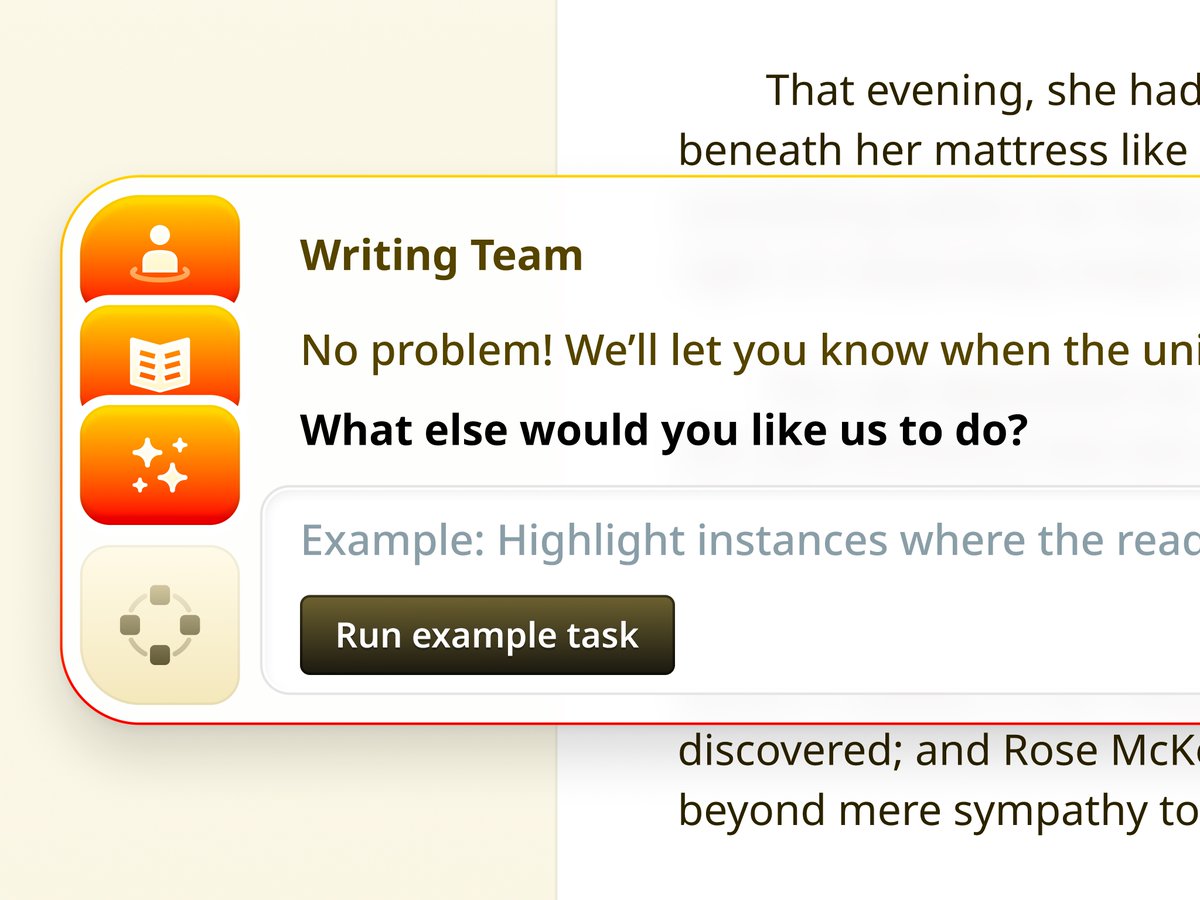 maxburnside's tweet image. Popover menu in an AI-native text editor containing a few nice details.
