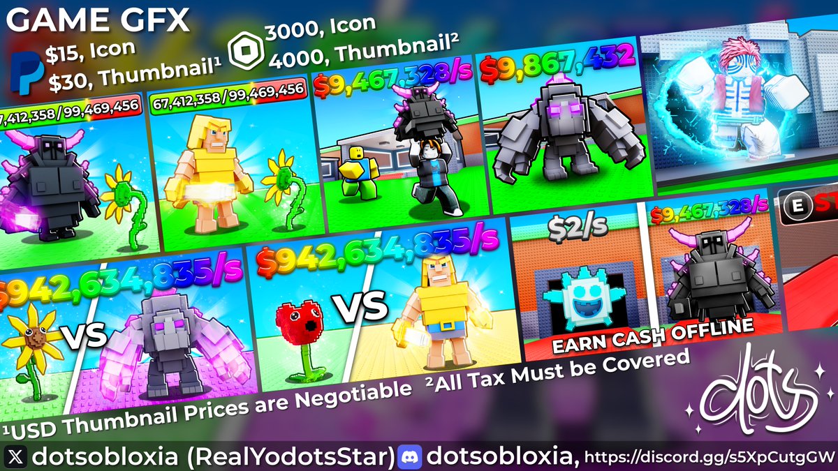 dotsobloxia's tweet image. Hey everyone! This will be my Game GFX Comission Sheet. All the information needed will be down below.
#Roblox #RobloxDev #RobloxThumbnails #RobloxGFX #GFX #HighCTR #Thumbnails #Icons #RobloxArt #ROBLOX