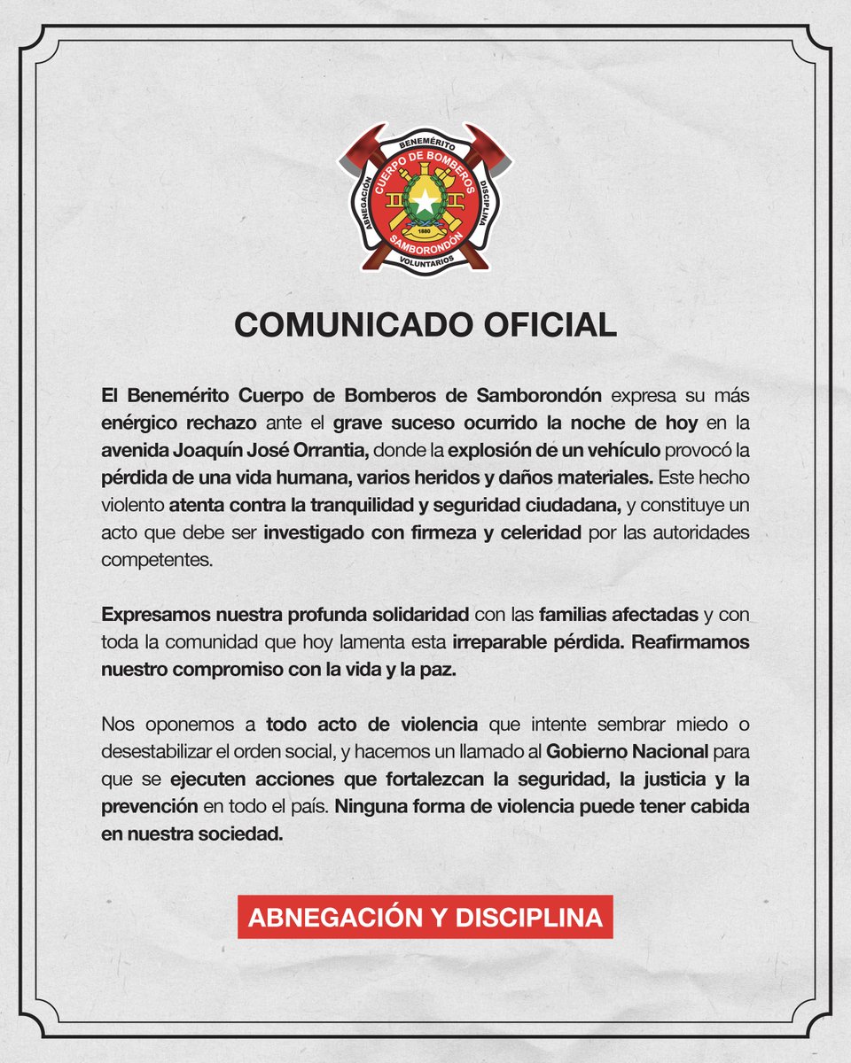 Rechazamos todo acto de violencia que atente contra la vida y la tranquilidad ciudadana.
Nuestro compromiso sigue firme: proteger y servir con abnegación y disciplina 🚒