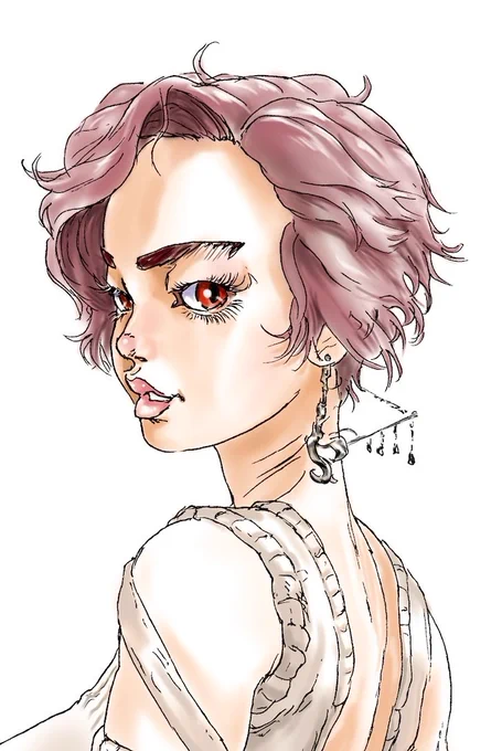 #イラスト たまには水彩画風。 これだと厚塗りと違ってササッと仕上がるノダ #ノワキ 結構下の方は露出肌が多いからカット