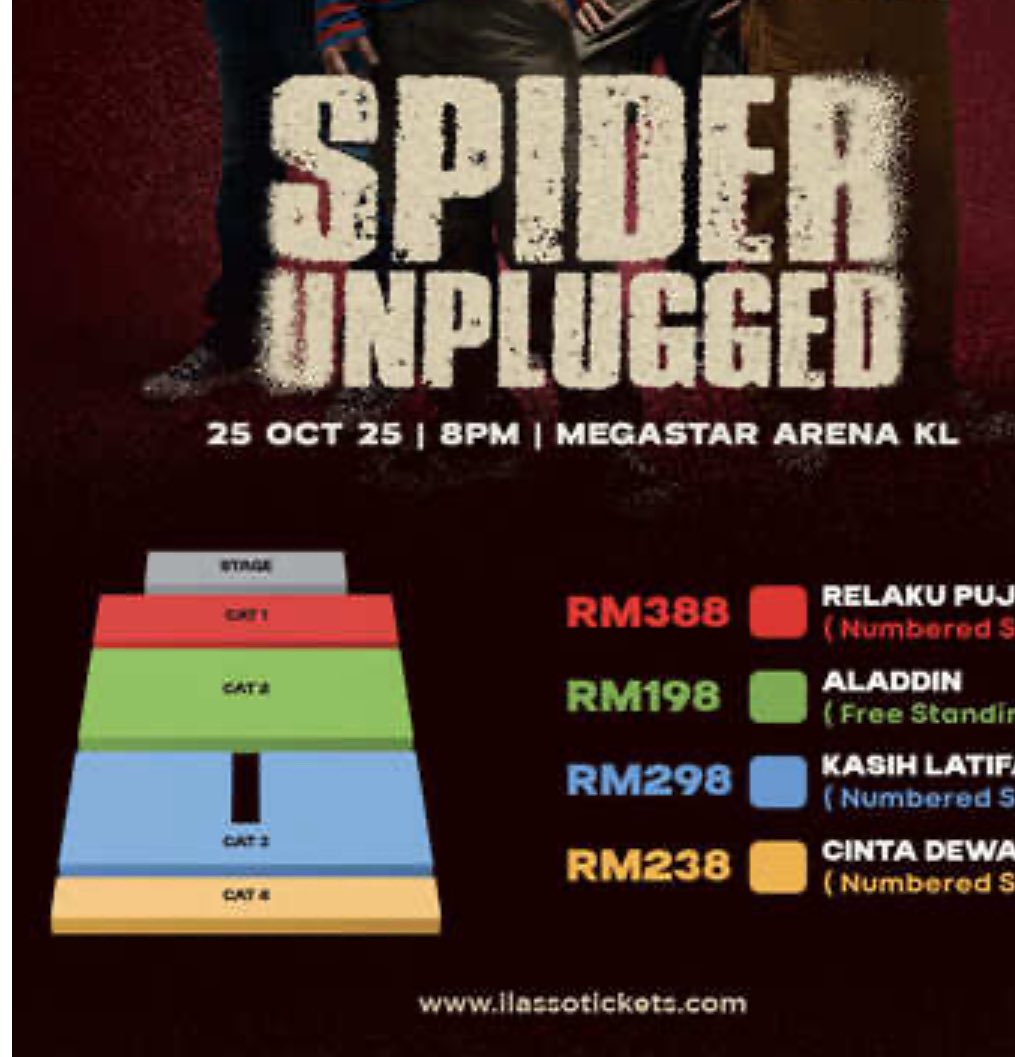 saya_cj's tweet photo. Letting go 1 ticket Spider Unplugged Concert. 

Seat: Kasih Latifah Upper Tier
Selling: RM270 (Bought at RM311 with tax) 

Ticket memang 1 je https://t.co/OLJ2Tbibwp
