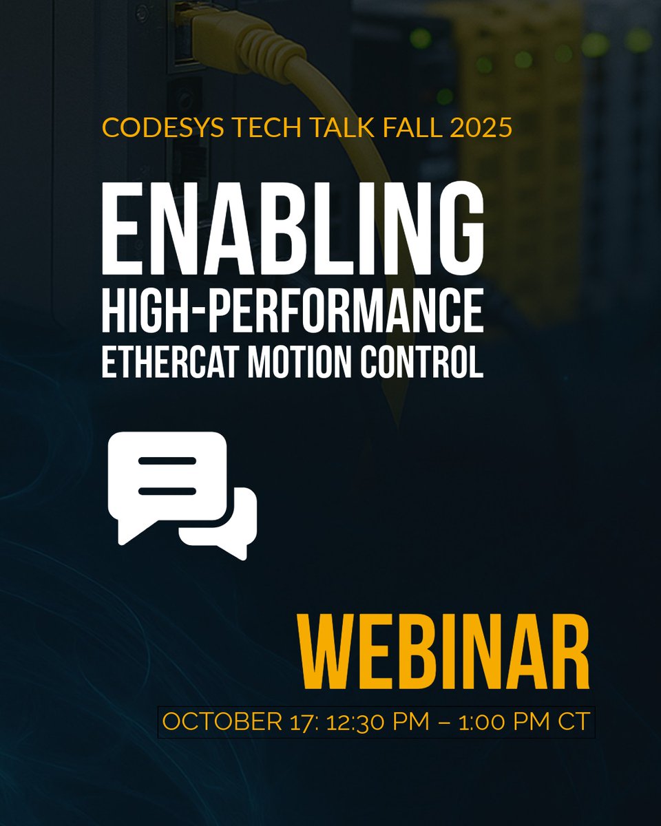 nodkaus's tweet photo. Join us at CODESYS Tech Talk Fall 2025!

We’ll be presenting “From Deployment to Optimization: Enabling High-Performance EtherCAT Motion Control with Nodka IPCs and CODESYS.”

Discover how real-time optimized IPCs and the CODESYS runtime enable deterministic, scalable motion https://t.co/UYDfMQSoeS