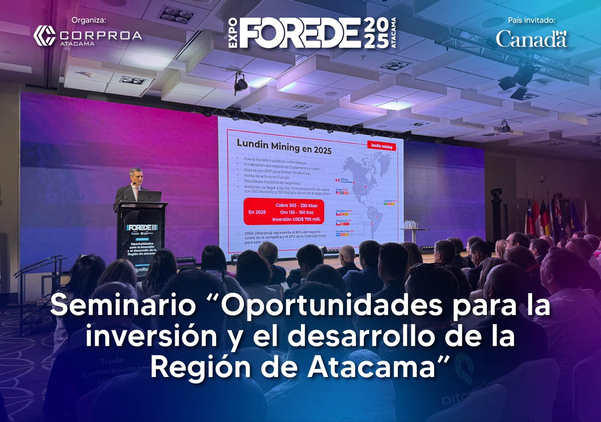 Juan Andrés Morel, Vicepresidente y Director Ejecutivo de Operaciones de Lundin Mining, presenta: “Construyendo futuro desde Atacama: inversión, crecimiento y compromiso”, en el seminario “Oportunidades para la Inversión y el Desarrollo de la Región de Atacama”.

 #expoforede