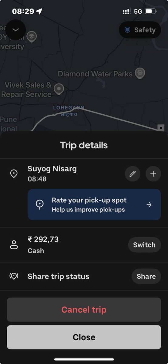 sarmadeepak's tweet photo. @AAI_Official @Uber @MoCA_GoI @aaipunairport I have taken Uber taxi from pune airport pickup point then also total cost of travel : Rs 292 and unauthorized pickup charged : Rs 300. This is fraud by parking authority at pune airport. @aajtak @ndtv @ANI https://t.co/VnyVSWsZzy