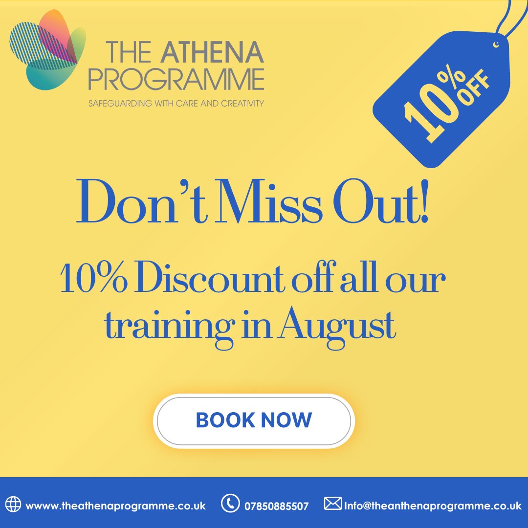 AthenaProgramme's tweet photo. 🌟 Don't Miss Out! Everyone else is taking advantage of it! Why don't you?

#SafeguardingTraining #discountTraining #SaferCulture https://t.co/tUuBot4Tx1
