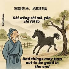 devblunts's tweet photo. 塞翁失马 - 'blessing in disguise'

the story of the old man who lost his horse but it turned out to be good.

https://t.co/u7n1l2fM1m

Bad luck can turn into good fortune

a blessing in disguise

$塞翁失马 https://t.co/uxLYISiHuB