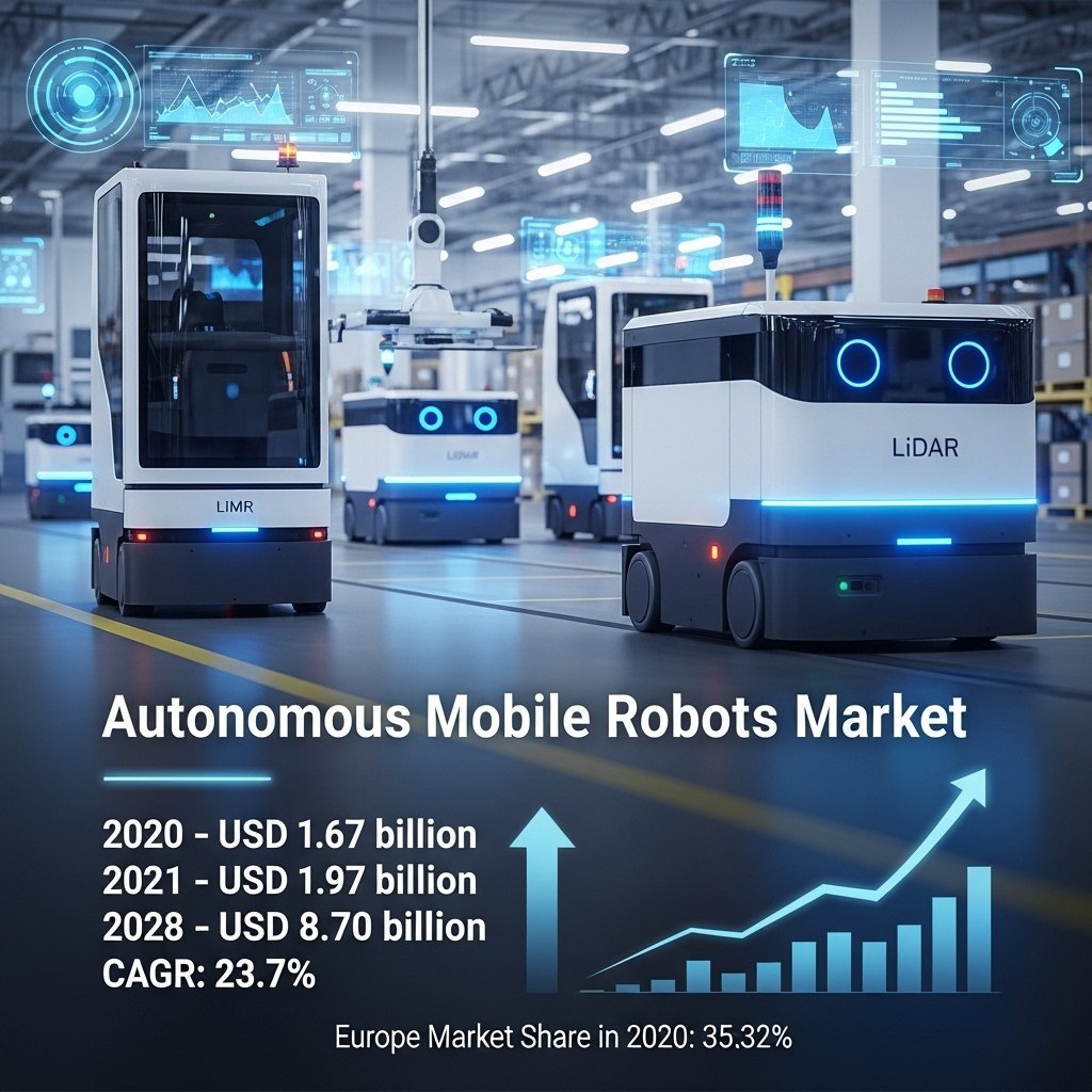 Ajitmakerfbi's tweet image. Autonomous Mobile Robots market was valued at 𝟭.𝟲𝟳 𝗕𝗻 in 2020, projected to grow from 𝟭.𝟵𝟳 𝗕𝗻 in 2021 to 𝟴.𝟳𝟬 𝗕𝗻 by 𝟮𝟬𝟮𝟴 at a strong 𝟮𝟯.𝟳% 𝗖𝗔𝗚𝗥, with Europe leading at 𝟯𝟱.𝟯𝟮%
🌐fortunebusinessinsights.com/autonomous-mob…

🌍 #AutonomousRobots #Automation #Robotics