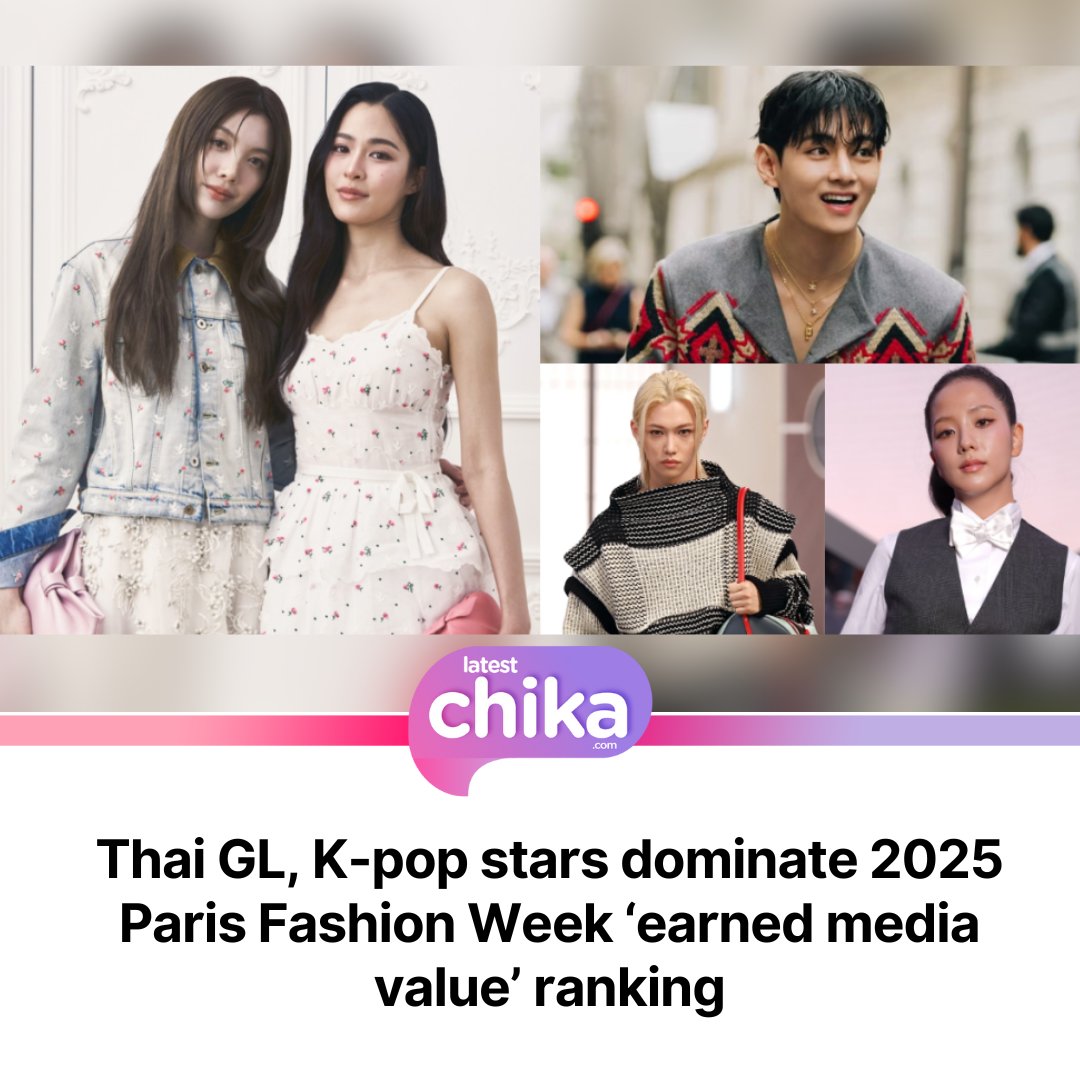 Thai actresses Lingling Kwong and Orm Kornnaphat, along with K-pop idols BTS’ V, BLACKPINK’s Jisoo and Stray Kids’ Felix, have emerged as the top celebrities at this year’s Paris Fashion Week based on their digital impact. tinyurl.com/4j8ua5uk | <a href="/latest_chika/">latestchika.com</a>