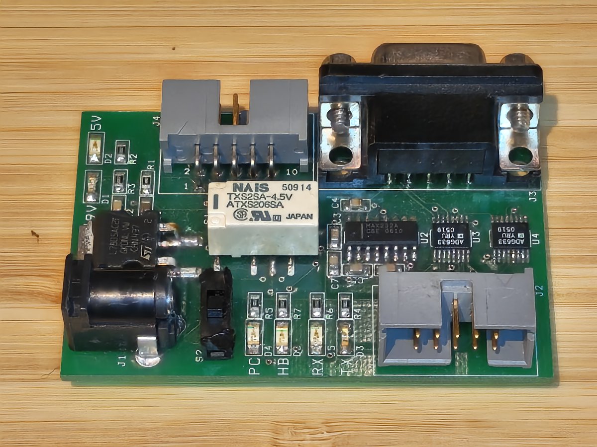 kethcode's tweet image. The first PCB I ever built. This was 2006, helping a grad student capture data from an olfactory sensing experiment. Just some SPDT switches and a MAX232A, so we could level shift and sniff. Hand built.