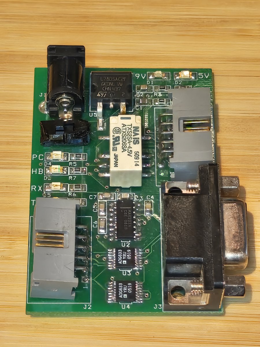 kethcode's tweet image. The first PCB I ever built. This was 2006, helping a grad student capture data from an olfactory sensing experiment. Just some SPDT switches and a MAX232A, so we could level shift and sniff. Hand built.