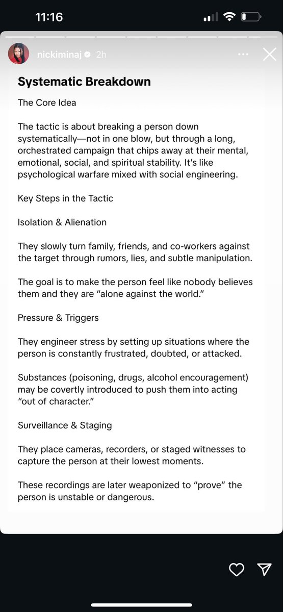 I knew it when I said it a while back… Nicki Minaj <a href="/NICKIMINAJ/">Nicki Minaj</a> is a Targeted Individual too. She posted this just a few hours ago on her IG story. She is just like us-she understands, she knows, and she has felt the pain too. More of a reason why I love her. <a href="/TargetedJustice/">Targeted Justice</a>