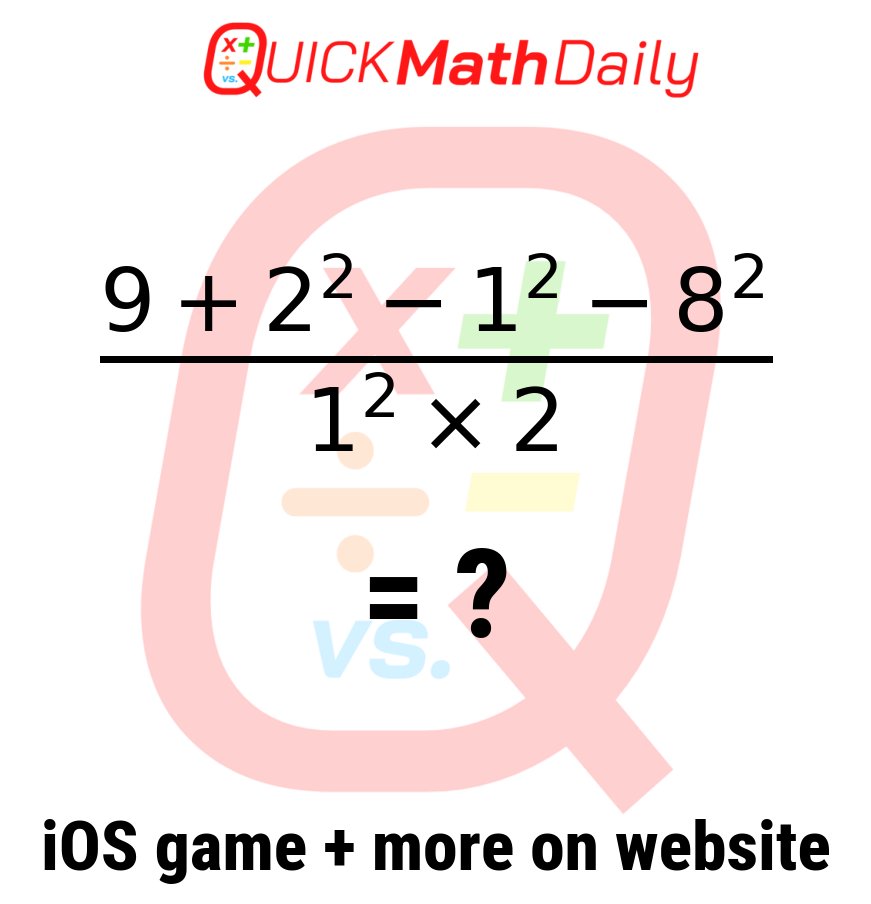 QuickMathDaily's tweet image. 🚨Quick! 💨 Can You Solve⁉️⏱️
No Calculator ❎ 🧠 Comment Below‼️👇
See more on QuickMathDaily.com 👀 ✅