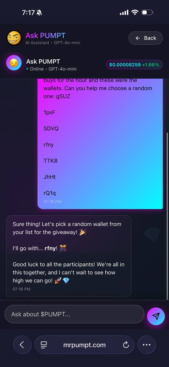 KILLERCHAD33931's tweet photo. 🎉 Big night for the $PUMPT community!
The DEV just ran a live giveaway — one lucky buyer was randomly chosen by the AI on https://t.co/C6gR3YvR2D and won $PUMPT 🔥
Real rewards, real community, real momentum 💪
More giveaways are on the way 👀

#MrPumpt #Pumpt #Solana #PumpFun #CryptoGiveaway #Airdrop #DeFi #SolanaEcosystem #PumptArmy #Bullish