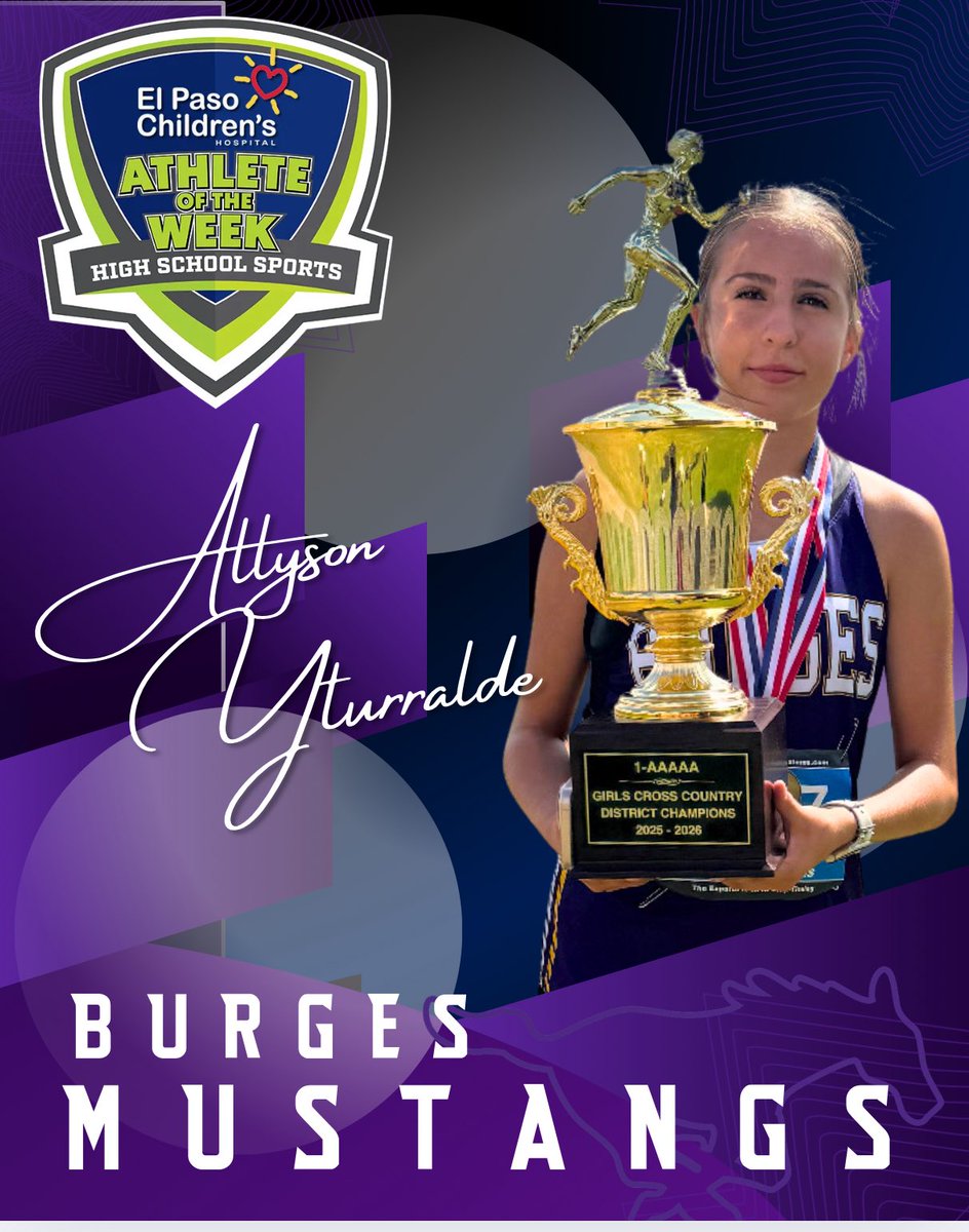 Vote for our very own multi-sport athlete Allyson Yturralde for Athlete of the Week! 🏃‍♀️ District 1-5A XC Champ! We are so proud of you!💜 #IOB #ALOT 
<a href="/Burges_Mustangs/">Burges_Mustangs</a> <a href="/jason_yturralde/">Jason Yturralde</a> 
<a href="/CoachQuindara/">Burges Mustangs XC</a> <a href="/CMarenco08/">Christina Marenco</a> 
elpasotimes.com/story/sports/h…