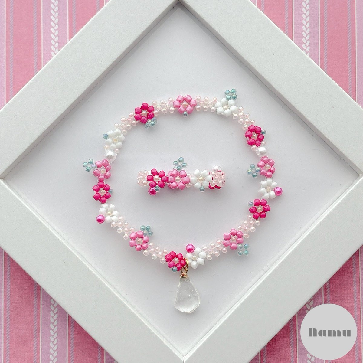 n_a_m_u_76's tweet image. cherry blossom🌸

pink🩷×white🤍×green💚

#Namu #handmade #beads #seaglass