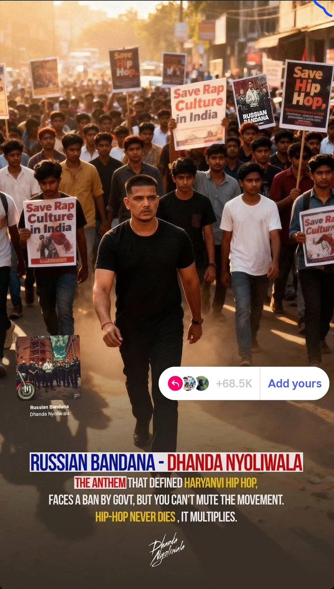 PrashantShokee7's tweet image. ‘Russian Bandana’ by Dhanda Nyoliwala has been banned.

The anthem that gave identity to Haryanvi Hip Hop is now silenced by the system . 

#RussianBandana #SaveHaryanviHipHop #DhandaNyoliwala