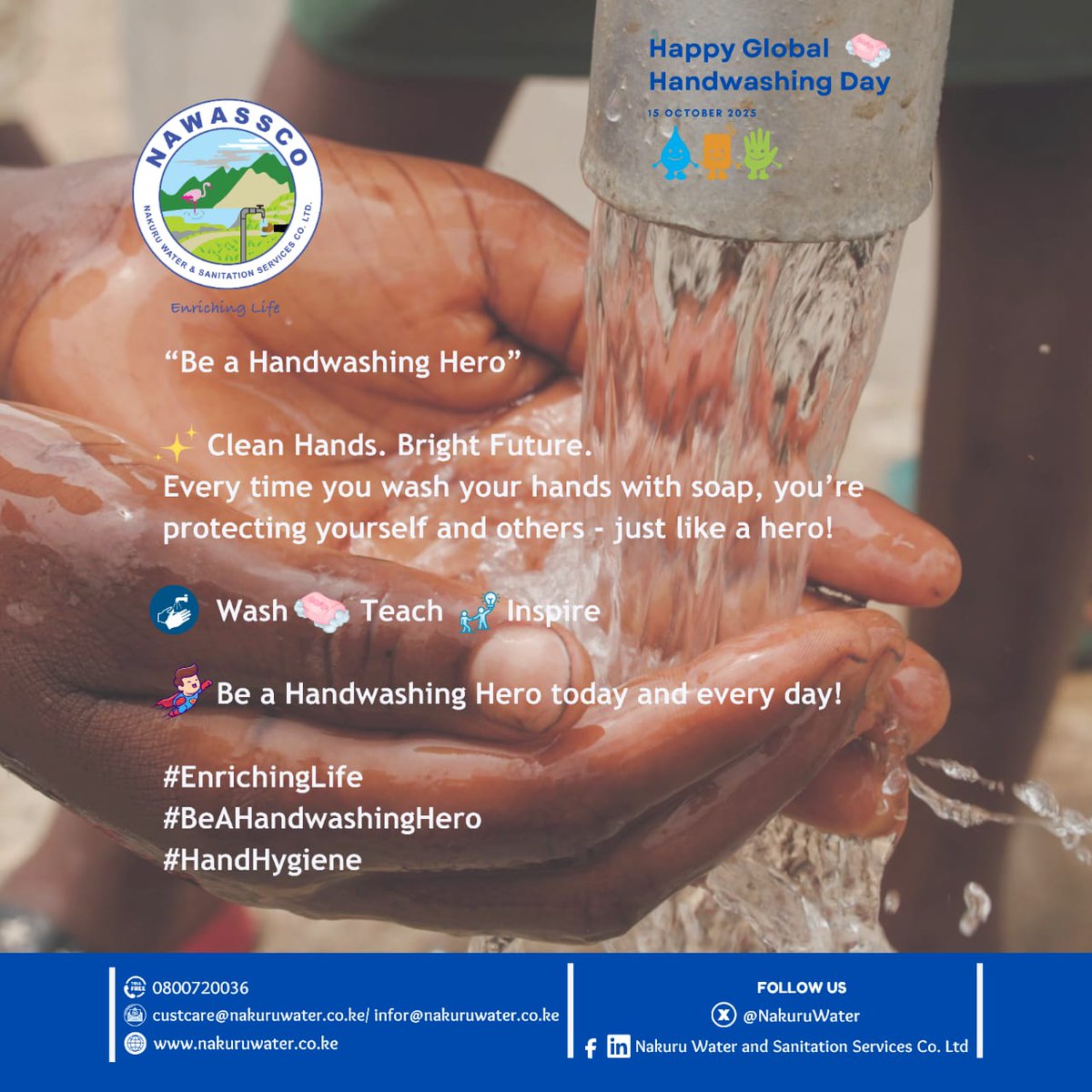Happy Global HandWashing Day.
Be a Handwashing Hero.
#EnrichingLife 
#HandHygiene