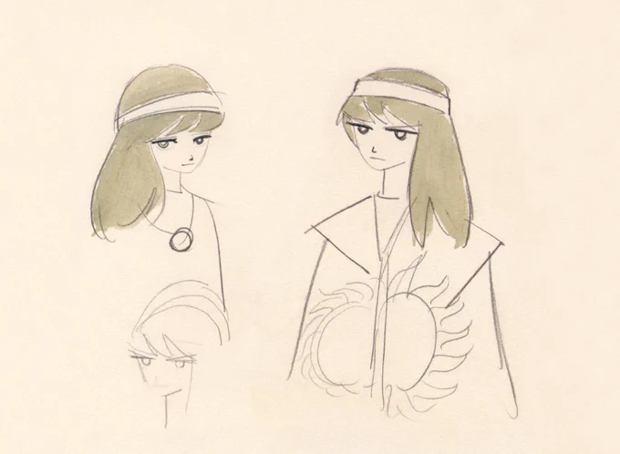 Design sketches for Hilda from Horus: Prince of the Sun (1968), dir. Isao Takahata, Toei Doga Art by Yoichi Kotabe