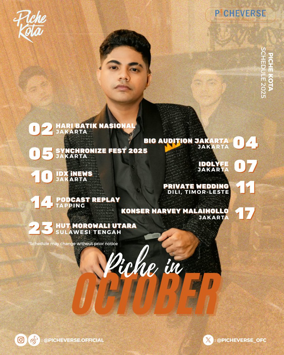 picheverse_ofc's tweet image. New update’s out for #PicheKota October schedule. Yuk bulan ini bisa ketemu Ketua di mana?