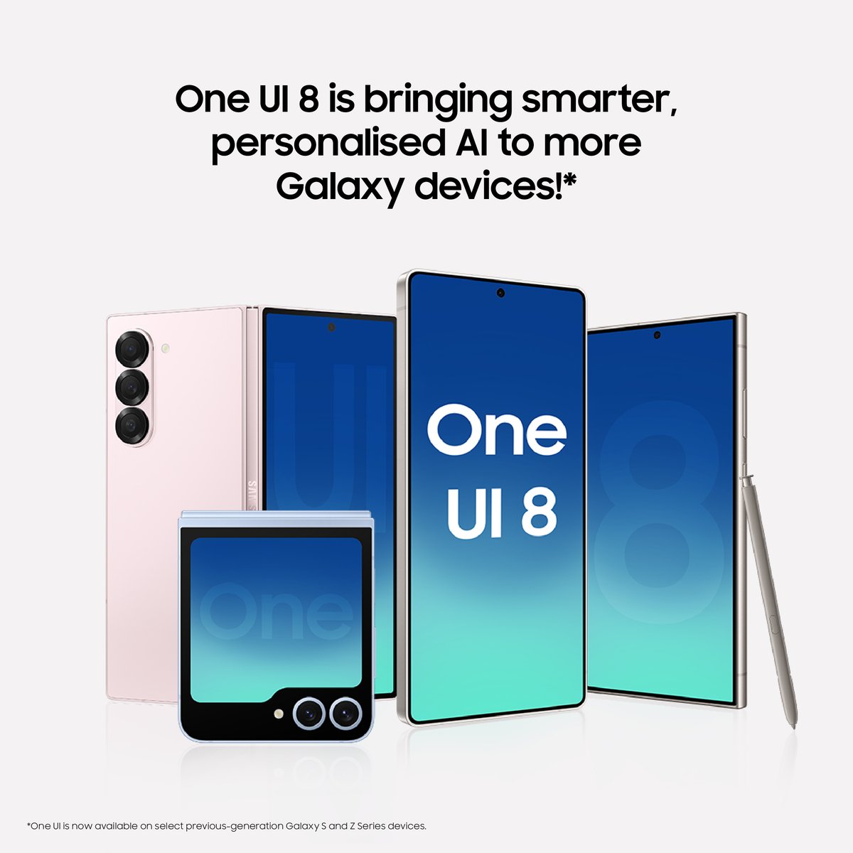 SamsungGulf's tweet image. One UI 8 is here ✨
Available on Galaxy S25 Series, S24 Series, Galaxy Z Fold6, Galaxy Z Flip6 and soon rolling out to Galaxy Z Flip5, and Galaxy Z Fold5. 
With this rollout, you can enjoy smarter multitasking, AI-powered camera tools, and more ways to make your Galaxy truly…