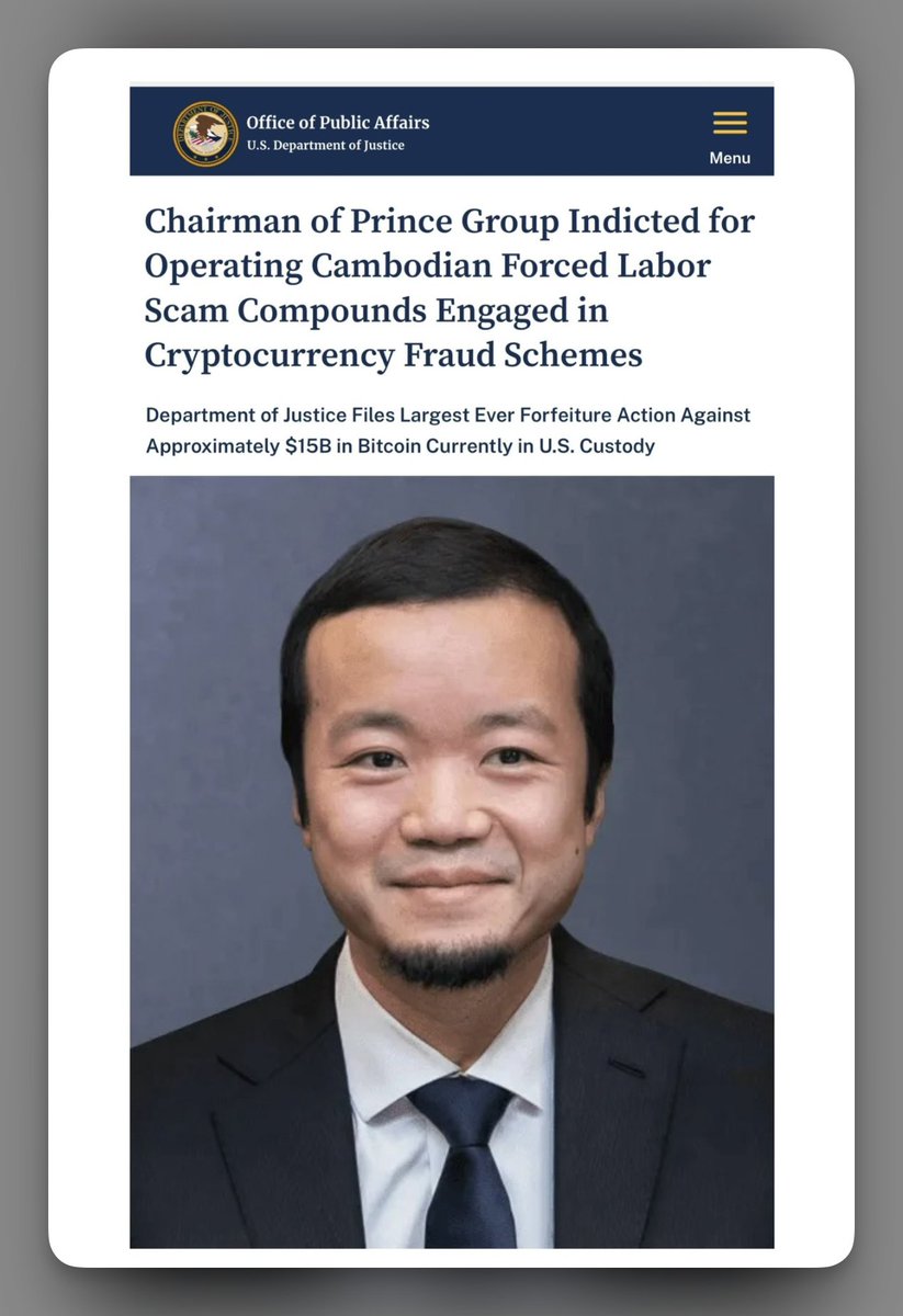 According to the U.S. Department of Justice, Chen Zhi, known as Vincent,  and Prince Holding Group are charged with running forced-labor sc-m  operations from Cambodia and laundering billions in crypto. Prosecutors say