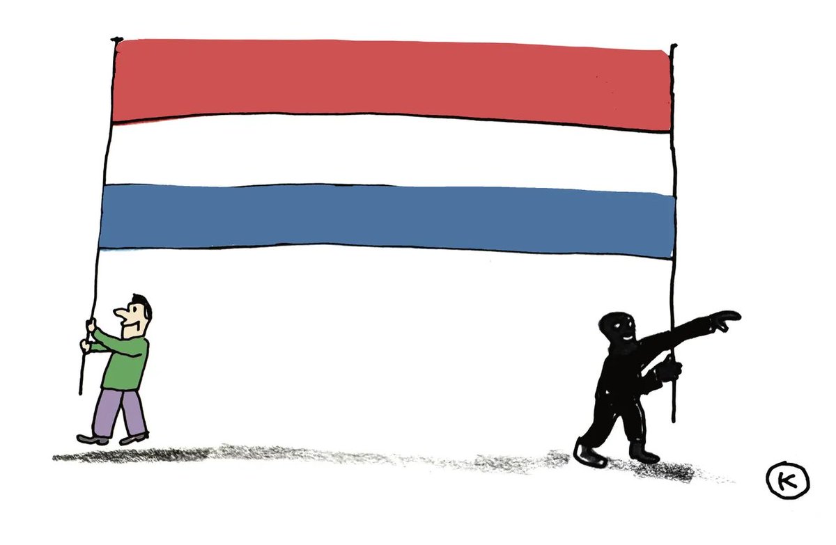 Na de omgekeerde vlaggen van de bbboeren is er nu de averechtse variant, briljante prent van <a href="/LucZeebroek/">Kamagurka</a> #vaandeldragersvandeonderbuik 🇳🇱