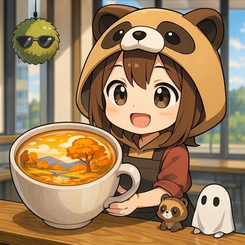 秋の景色をカフェラテアートにしてみたたぬ！

#カフェラテはAIラテアート鑑賞したい