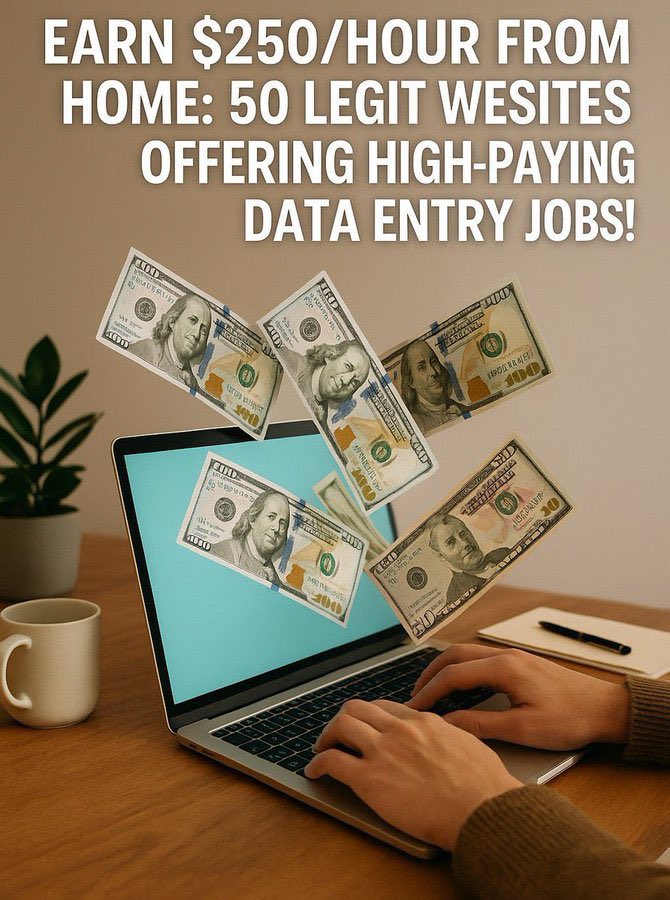 Tech_AI_Rasel's tweet image. 💻 Work from Home Opportunity!

I found 50 legit websites paying up to $250/hour for simple data entry work.
No degree. No experience. Just consistency.

Want it:
👣Follow me @Tech_AI_Rasel
❤️ Like + 🔁 Repost + 💬 Comment “DATA”
I’ll DM you the guide instantly!