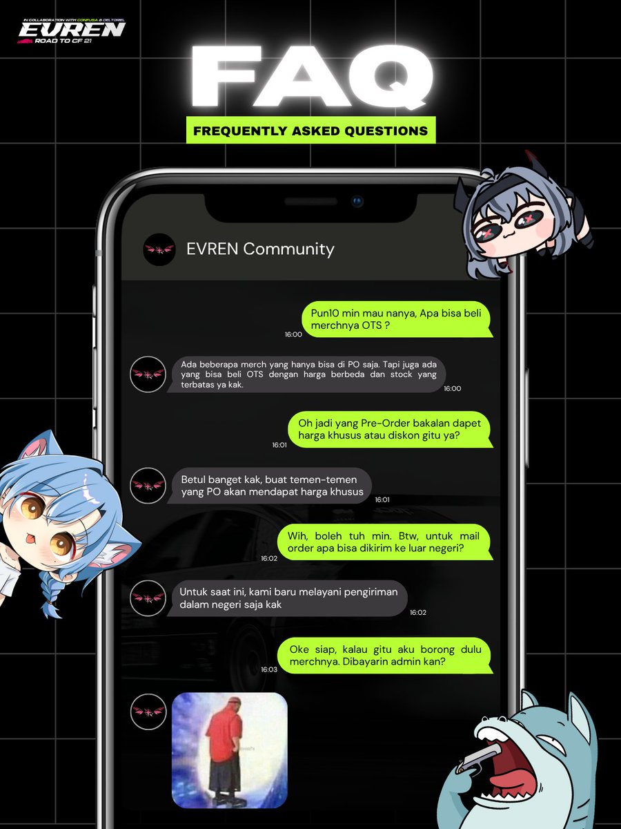 Masih bingung soal merch EVREN di CF21?
Tenang, kita bantu jawabin pertanyaan yang sering muncul nih dari temen2 😊 

Jngan lupa sisa 5 hari lagi sebelum PO Merch ditutup! Gas borong euy 🔥

#CF21 #comifuro21