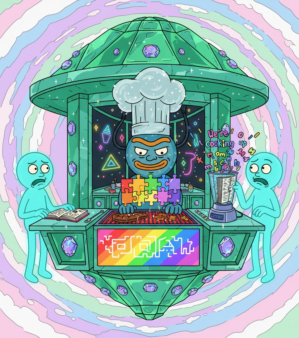 MrOneAI's tweet photo. "When your cookbook’s a jigsaw puzzle and the blender’s got commitment issues. Dream big, chew slower." https://t.co/TsbxYIOBfO