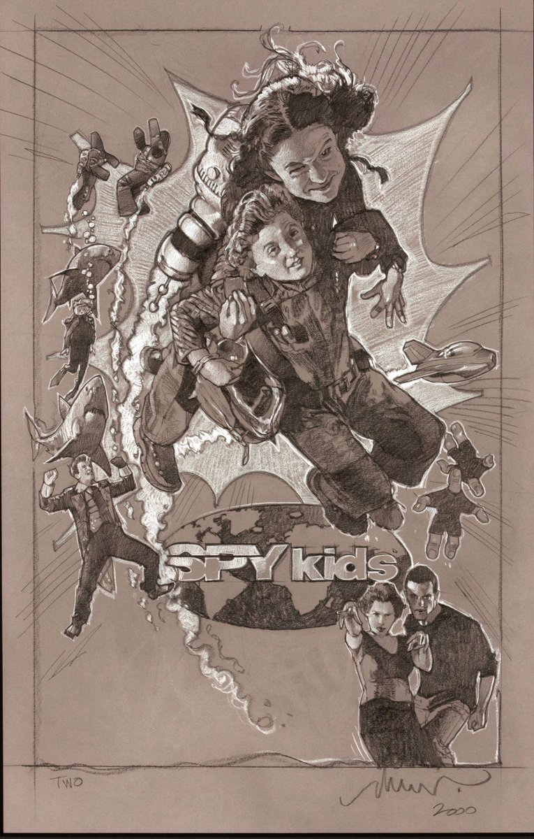Rodriguez's tweet image. Drew Struzan was such an amazingly talented and warm hearted guy. Greg Nicotero told me Drew was selling his originals back in 2011,  so I went to Drew’s studio with the intention of buying the Spykids art he made back in 2000. Drew was so generous, he refused to have me pay for…