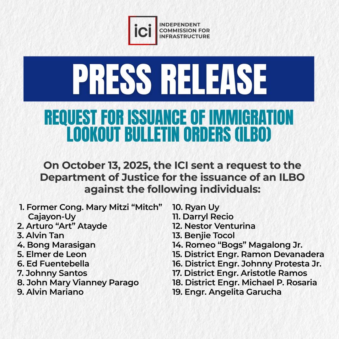 ICI requests DOJ to put on immigration lookout bulletin, 19 more individuals <a href="/gmanews/">GMA Integrated News</a> <a href="/24OrasGMA/">24 Oras</a>