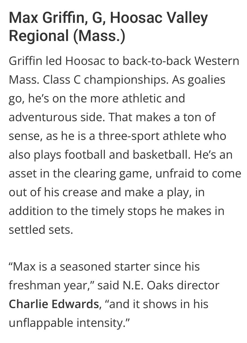Uncommitted ‘26 Goalie Max Griffin, Drury HS / Hoosac Lacrosse