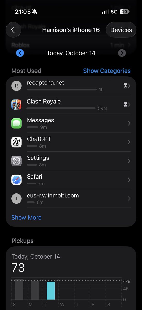 arampell's tweet image. Paging anyone at Apple to fix the steaming pile of garbage that is Apple Screentime. The whole team should be fired. It never works, WSJ and others report on it, Apple never fixes it. Below from my son today. 

@JoannaStern