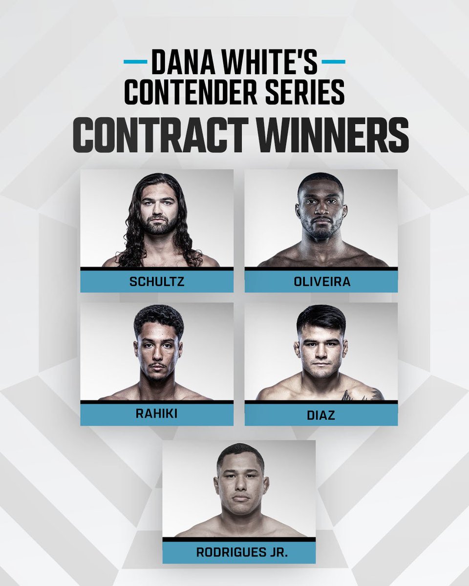 ConsensusScore's tweet photo. Welcome to the #UFC!
- Wes Schultz
- Michael Oliveira
- Marwan Rahiki
- Juan Díaz
- Levi Rodrigues Jr.

#DWCS #DWCSWeek10 

https://t.co/VGrhCmPJ3x https://t.co/8Jymd8EijY
