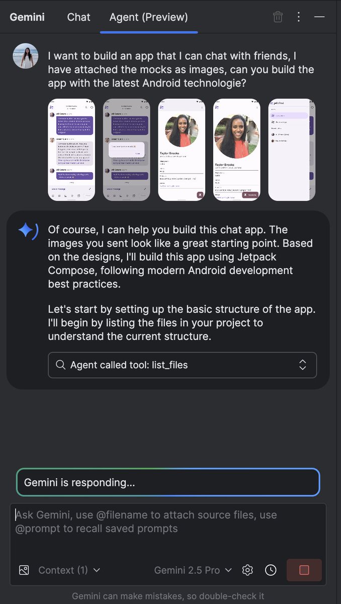 AndroidStudio's tweet image. 🖼️ Attach images to your Gemini queries in Android Studio → goo.gle/4npqSHS
Now available in the stable channel, this feature helps accelerate UI development and improves your architectural understanding.