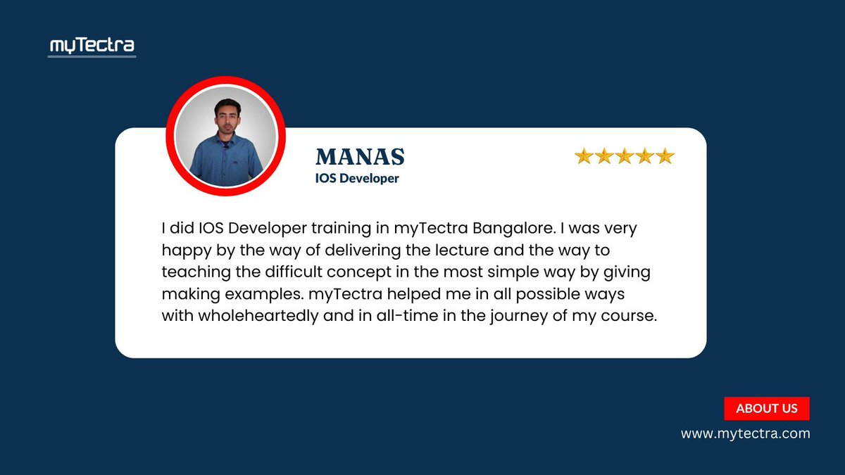 mytectra's tweet image. 🚀 Manas’s iOS Developer Journey at myTectra – Crafting Stunning Apps & Gaining Real-World Development Skills! 🍏📱
📞 Call: +91 8047112411
🌐 Learn More: mytectra.com/ios-training-i…
#iOSDevelopment #iOSDeveloper #myTectra #OnlineTraining #iOSApps #TechSkills #myTectraReviews