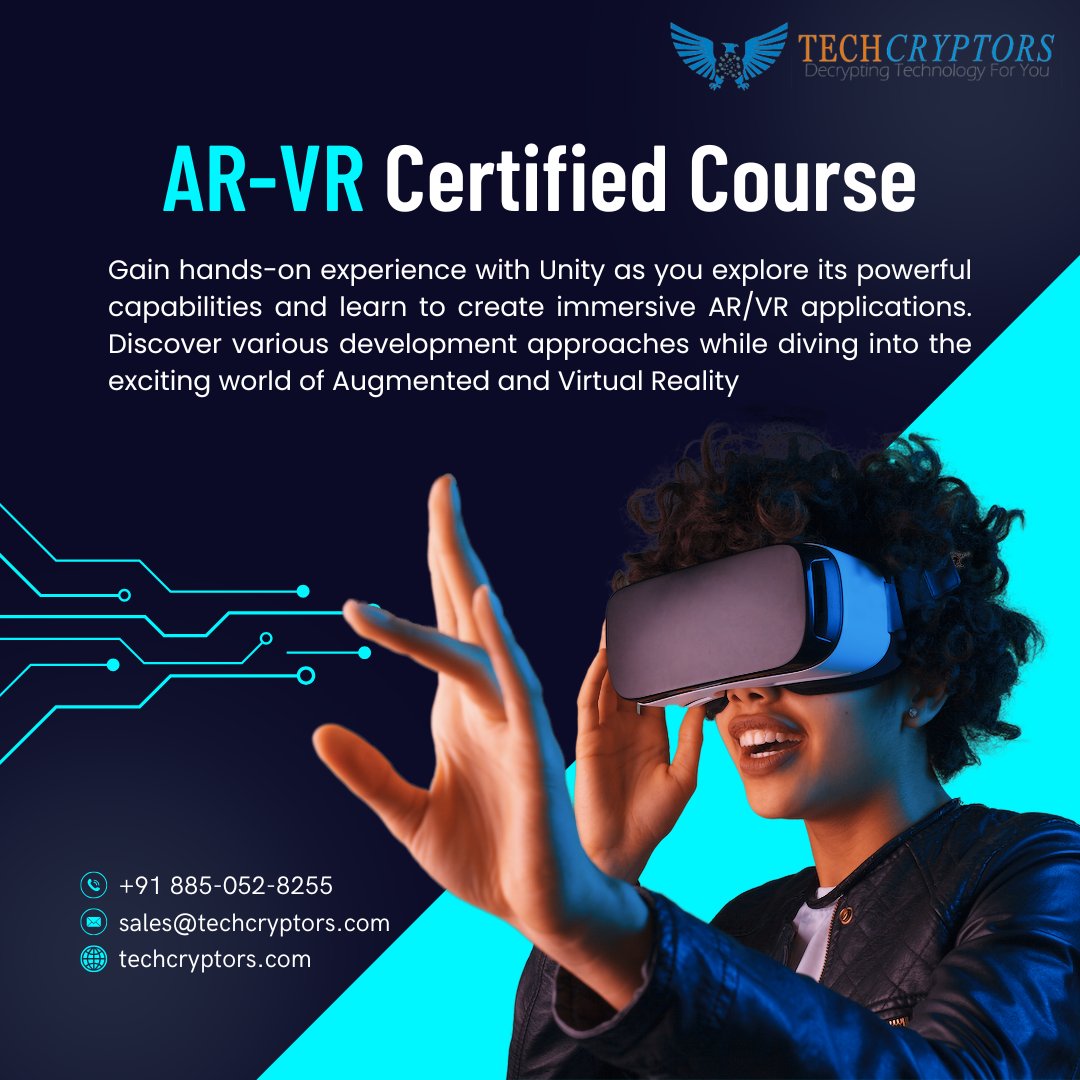 TechCryptors's tweet image. Experience the power of Augmented & Virtual Reality with our AR-VR Certified Course🎮
📞wa.me/918850528255
📧sales@techcryptors.com
🌍techcryptors.com
#ARVR #ARVRCourse #ARVRTraining #ARVRDevelopers #BestITTrainingCourse #TechCryptors