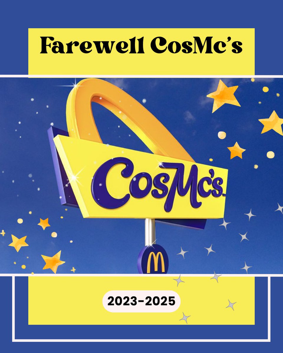 It's official! McDonald's short-lived sci-fi spin-off, <a href="/cosmcs/">cosmcs</a>, has officially shuttered all locations.

The good news? The best flavors are now being tested in the main <a href="/McDonalds/">McDonald's</a> menu. A legacy lives on!

touristician.com/2025/10/15/fro…

#McDonalds #CosMcsClosure #CosMcs #FastFoodNews