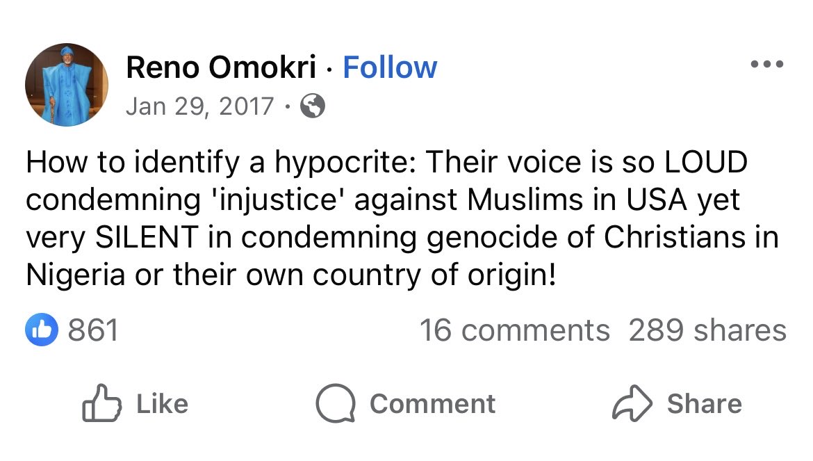 reno Omokri wrote in 2017 that what was happening in Nigeria was "genocide"