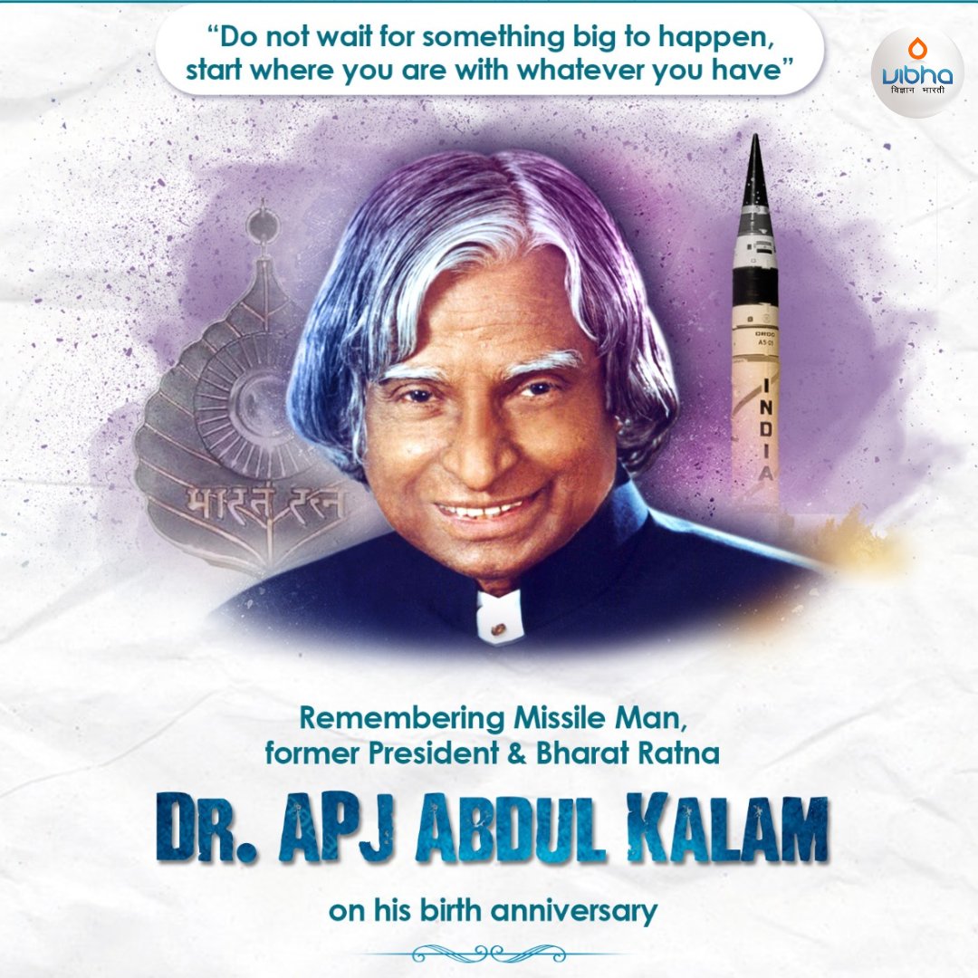 Vibha_India's tweet photo. Remembering Dr. A.P.J. Abdul Kalam — the Missile Man of India and the People’s President.
His vision continues to inspire every student, scientist, and citizen to build an innovative and self-reliant Bharat.
@PraveenRamadas @Shivkumar_vibha @shekhar_mande @DrJitendraSingh https://t.co/8bH1wlBta4