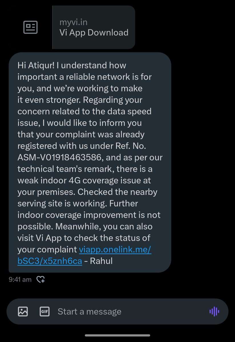 atiqur2847's tweet image. @ViCustomerCare Thanks for the update, but it’s disappointing to hear that indoor coverage improvement is “not possible.” If Vi can’t provide proper 4G service in my area, there’s no reason to stay. #ViNetwork #PoorCoverage