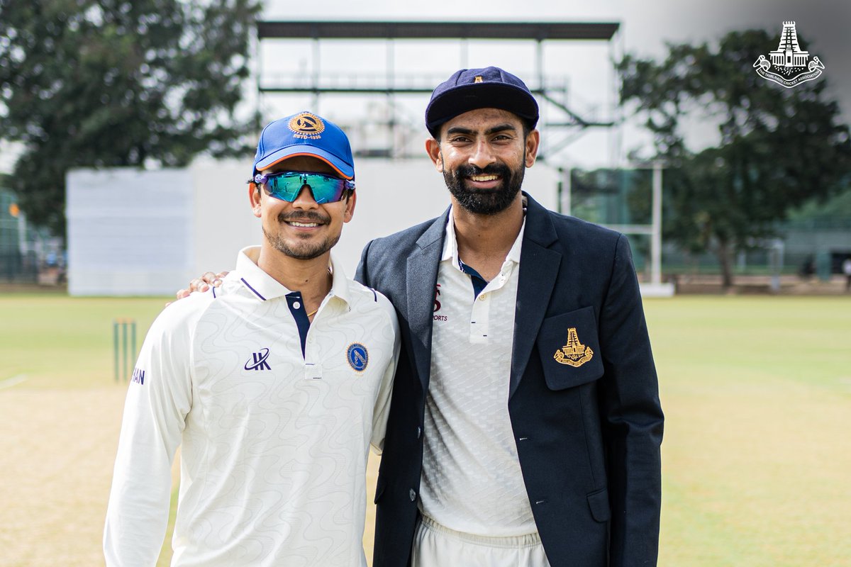 TNCACricket's tweet image. 📸 Toss Moment! N Jagadeesan of Tamil Nadu and Ishan Kishan of Jharkhand at the toss ahead of their opening Ranji Trophy match.

#TNvJHA #RanjiTrophy #TamilNaduCricket #TNCA #TNCricket
