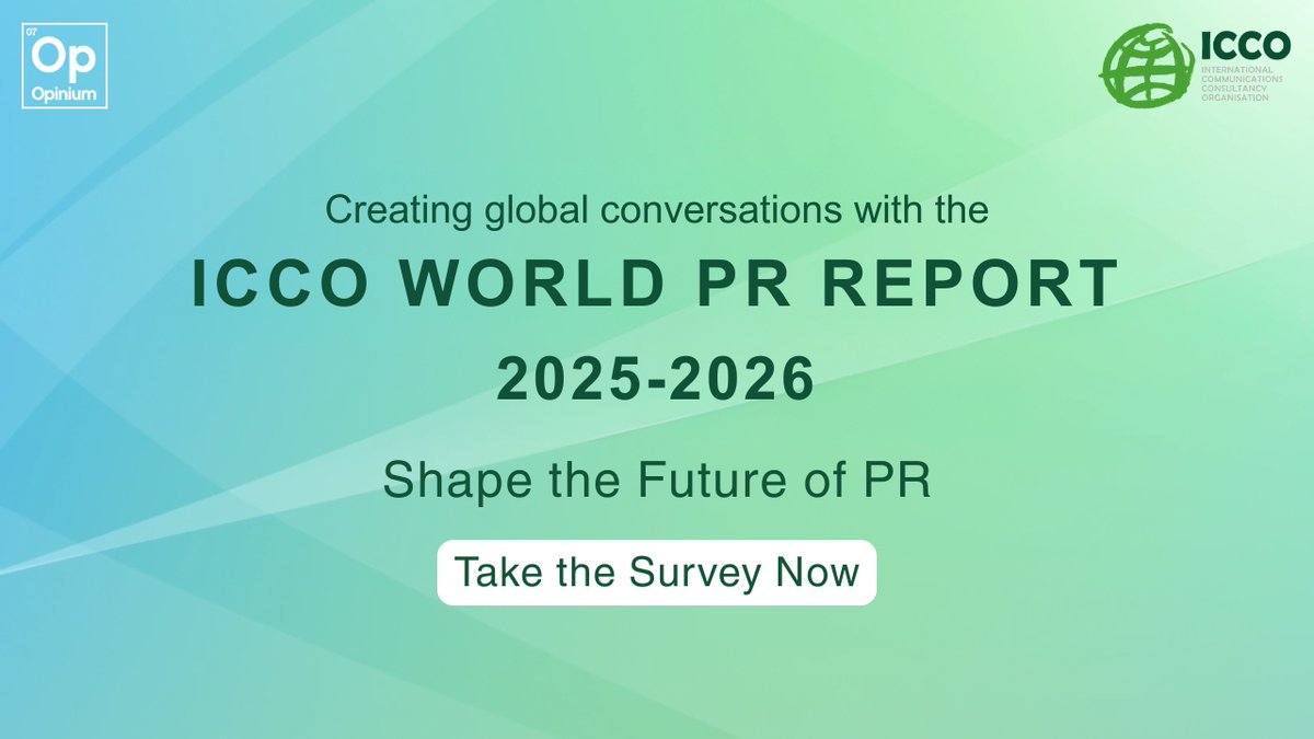 ICCOpr's tweet image. 🌍 Help shape the future of global PR!
ICCO’s World PR Report Survey is live — share your insights on trends, challenges &amp;amp; innovations shaping our industry.
🗣️ Take the survey: survey.opiniumresearch.com/MrTO2S

#ICCOWorldPRReport #PRInsights #GlobalPR